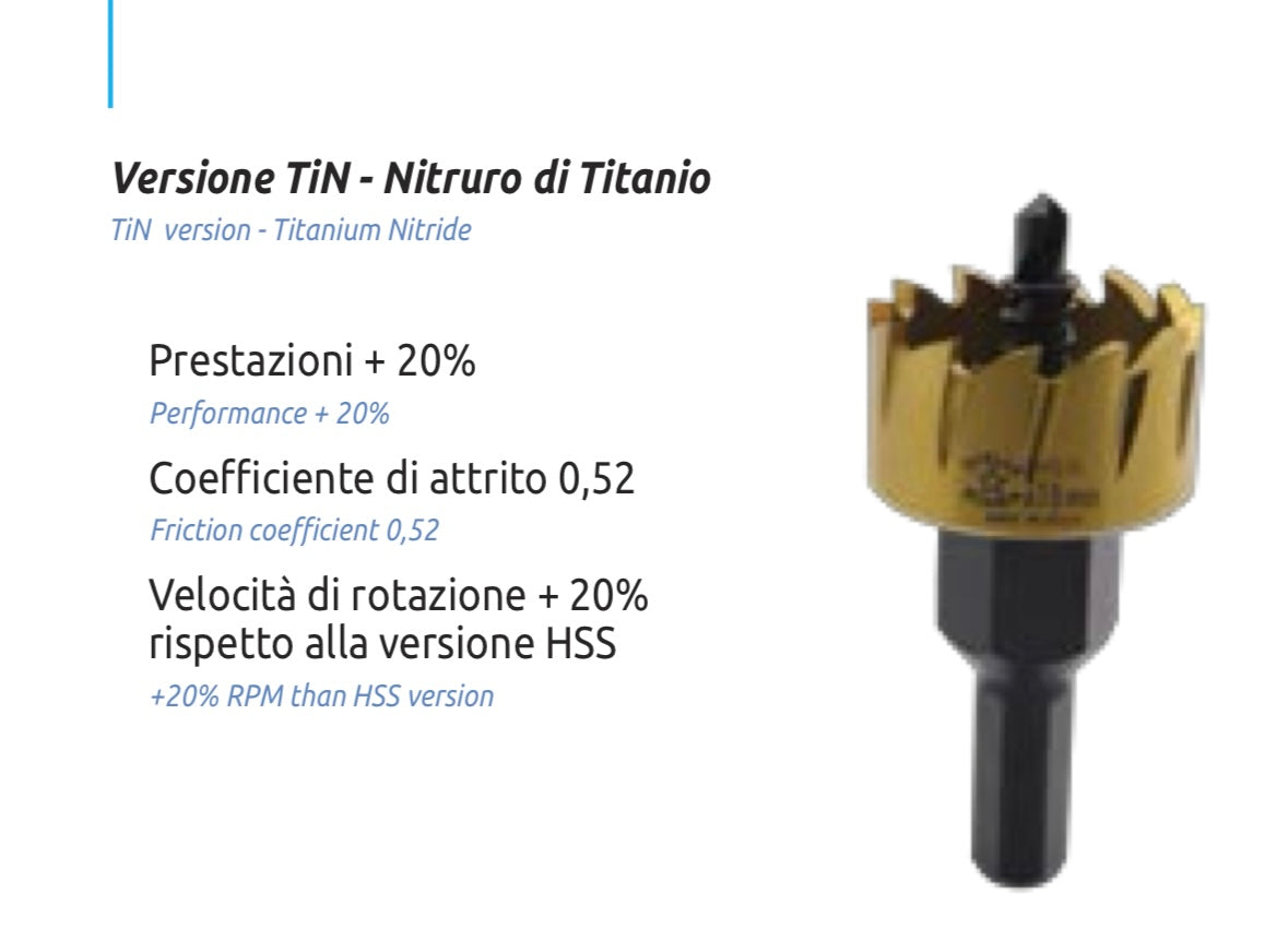 Fresa a tazza HSS-TIN con scarico per forare metalli (Stella Bianca)